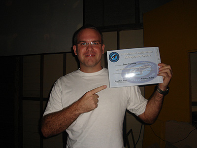 jonas with his underwater video course cert